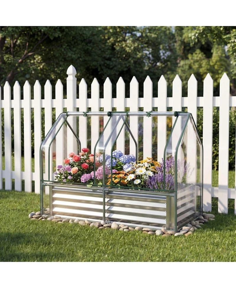 Gouun Small Galvanized Raised Garden Bed with Greenhouse Cover