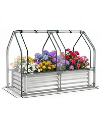 Gouun Small Galvanized Raised Garden Bed with Greenhouse Cover