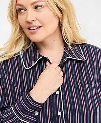 On 34th Plus Size Striped Poplin Long-Sleeve Button Down Shirt, Macy's Exclusive