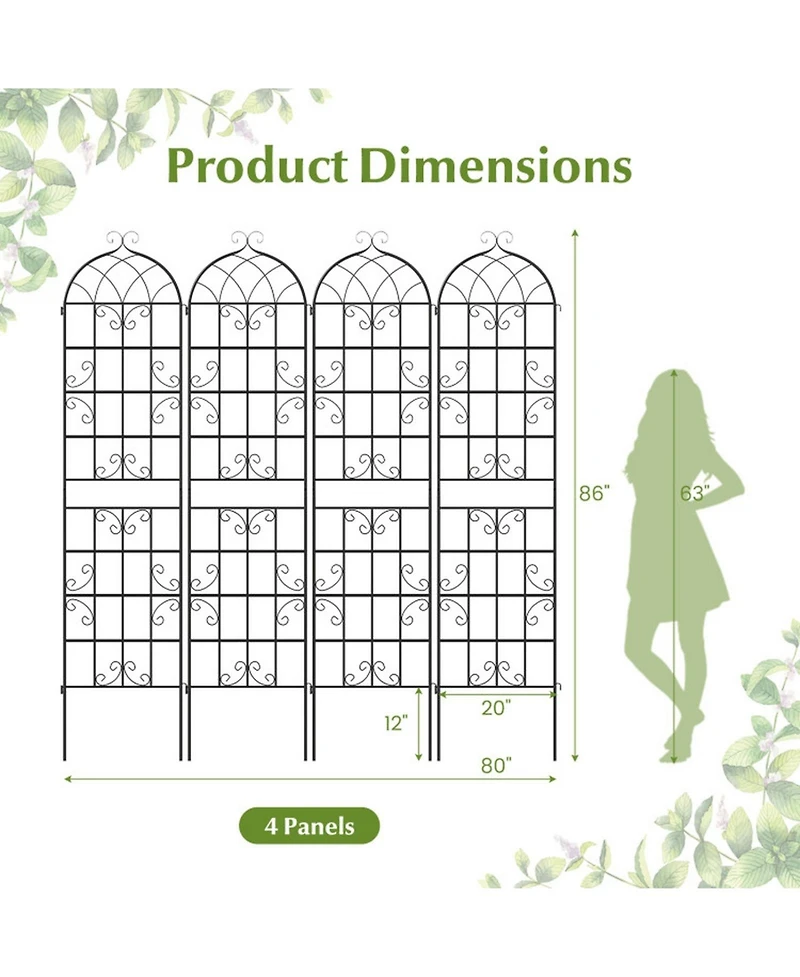 Gouun 4-Pack Heavy Duty Metal Garden Trellis 86 x 20 in for Climbing Plants