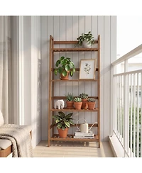 Gouun 4-Tier Bamboo Plant Rack with Guardrails Stable and Space-Saving