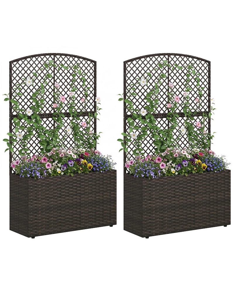 Gouun Set of 2 49 in Raised Garden Bed with Trellis and Wicker Planter Box