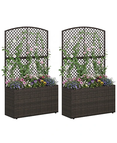 Gouun Set of 2 49 in Raised Garden Bed with Trellis and Wicker Planter Box