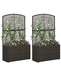Gouun Set of 2 49 in Raised Garden Bed with Trellis and Wicker Planter Box