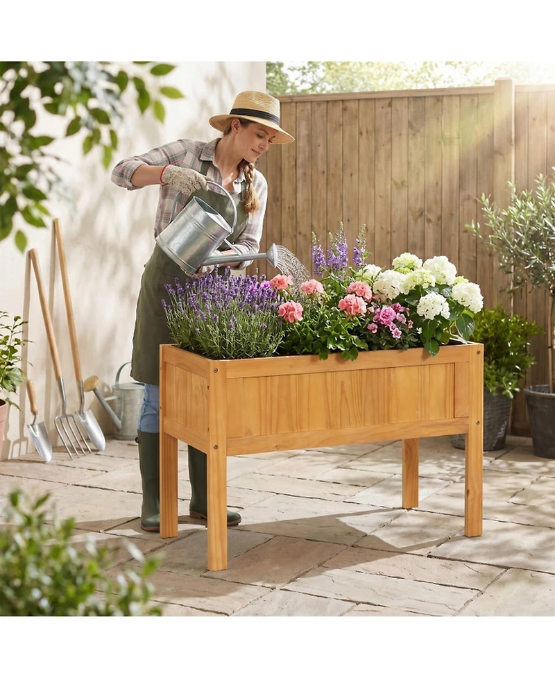 Gouun Elevated Wood Raised Garden Bed with Liner and Drainage Holes