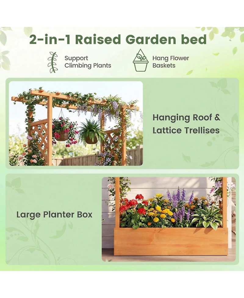Gouun 89 in Tall Wooden Raised Garden Bed with Side Trellis and Hanging Roof