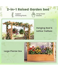 Gouun 89 in Tall Wooden Raised Garden Bed with Side Trellis and Hanging Roof