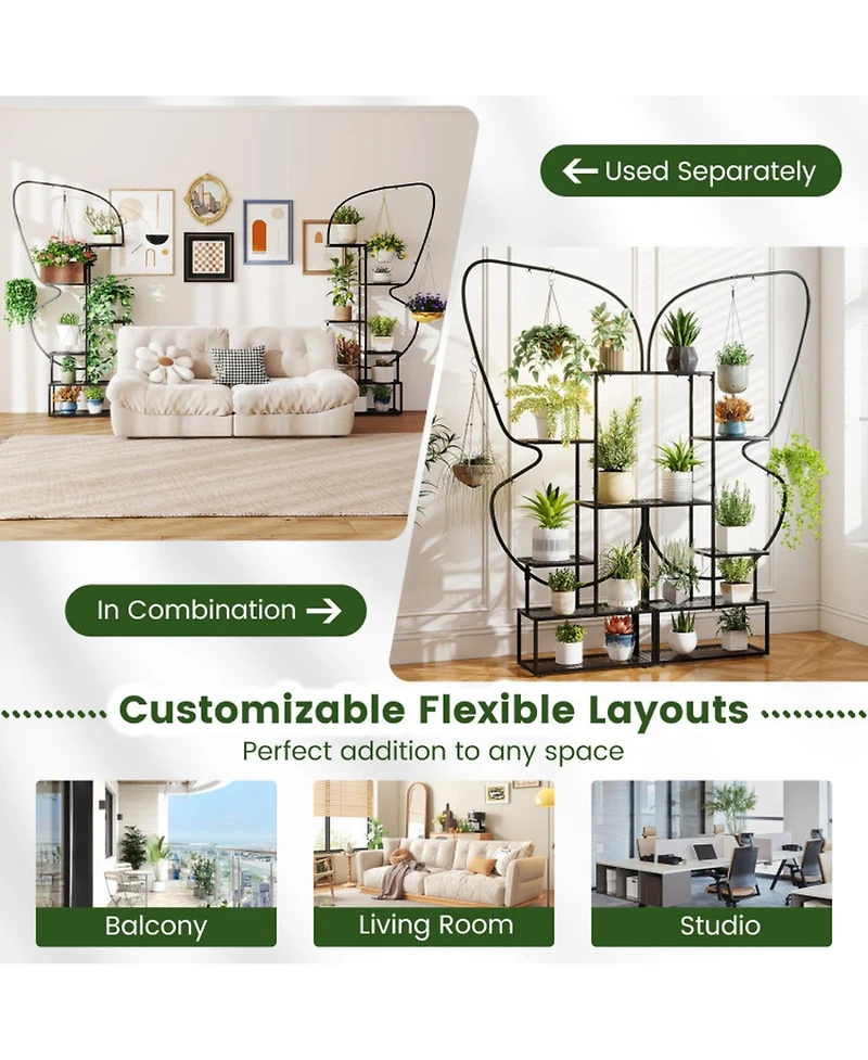 Gouun 6-Tier Metal Plant Stand Ladder Display Rack with Hanging Hooks
