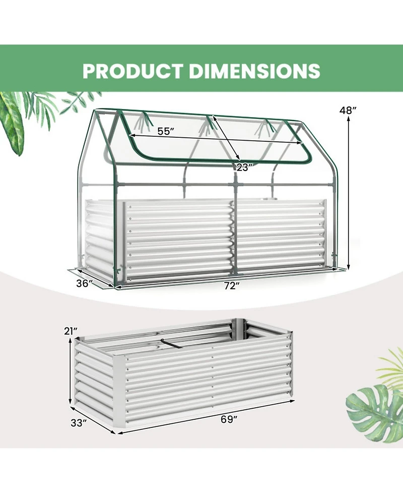 Gouun 68 x 33 x 21 in Galvanized Steel Raised Garden Bed with Cover