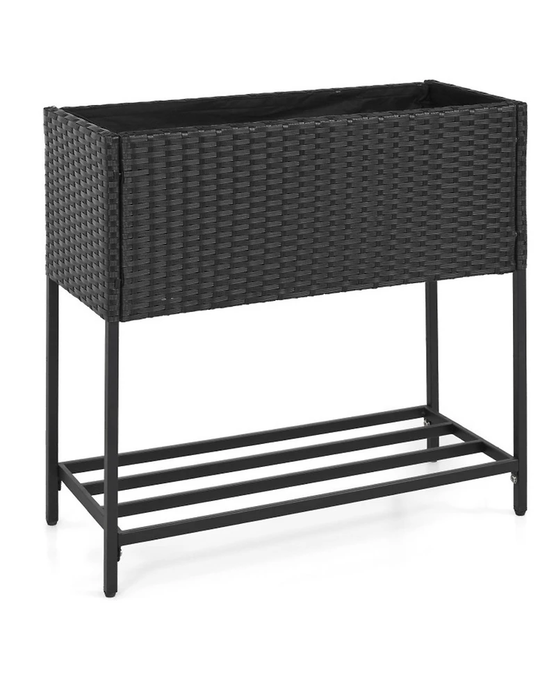 Gouun Elevated Garden Planter with Rattan Finish and Bottom Shelf
