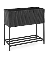 Gouun Elevated Garden Planter with Rattan Finish and Bottom Shelf