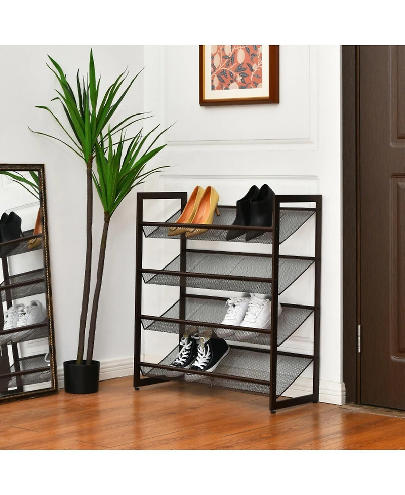 Gouun 4-Tier Metal Shoe Rack with Flat and Slanted Shelves