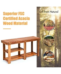 Gouun 3-Tier Freestanding Wooden Shoe Organizer Storage Rack with Bench Seat