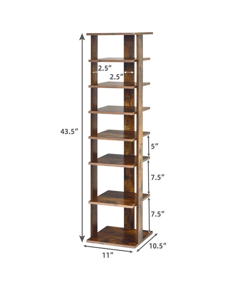 Gouun 7-Tier Vertical Wooden Shoe Rack Space-Saving Organizer for Front Door