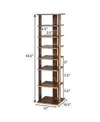 Gouun 7-Tier Vertical Wooden Shoe Rack Space-Saving Organizer for Front Door