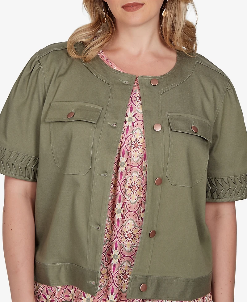Ruby Rd. Plus Pleated Short-Sleeve Soft Denim Jacket