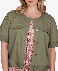 Ruby Rd. Plus Pleated Short-Sleeve Soft Denim Jacket