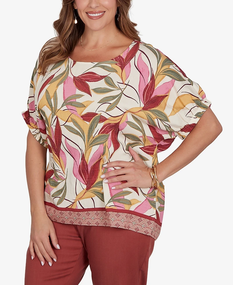 Ruby Rd. Plus Textured Leaf Print Short-Sleeve Top