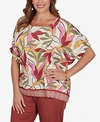 Ruby Rd. Plus Textured Leaf Print Short-Sleeve Top