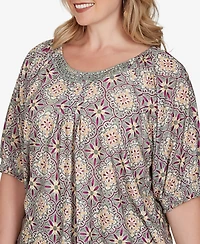 Ruby Rd. Plus Desert Geo Print Lace Trim Knit Top