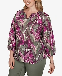 Ruby Rd. Plus Tropical Print Knit Tassel Top