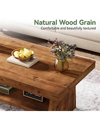 Tribesigns 2-Tier Solid Wood Coffee Table, 47-Inch Rectangular Wood Coffee Table, Farmhouse Center Table with Storage