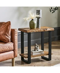 Tribesigns Solid Wood Side Table, Industrial Pine Wood Nightstand with Iron Frame, 2-Tier Storage Shelf