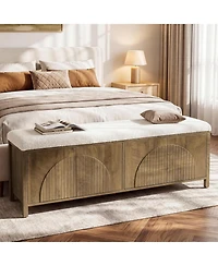 Tribesigns 55" Shoe Storage Bench with Thickened Padded Seat Cushion, 2-Tier Wooden Farmhouse Indoor Entryway Bench with Pop-Up Doors
