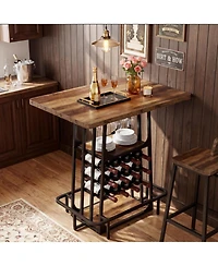 Tribesigns 3-Tier Industrial Bar Table, 39.4 Inch High Top and Counter Height Pub Table with Glass Holder and Wine Rack