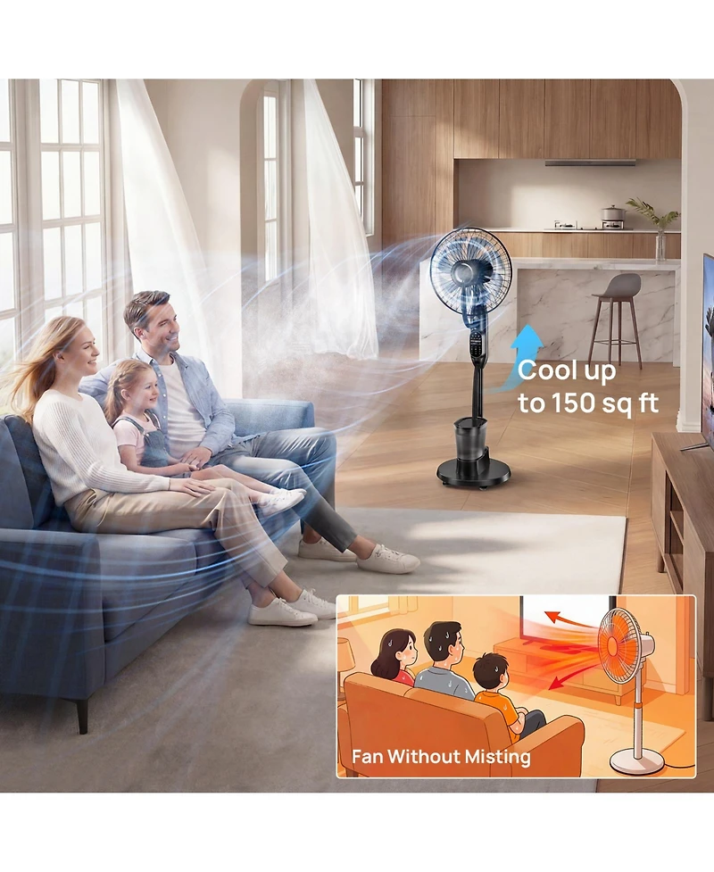 Cowin Mist Fan for Bedroom Misting Fan Oscillating Standing Fan Quiet Floor Fan Pedestal Fan for Room 9 Speeds 3 modes 7H Timer
