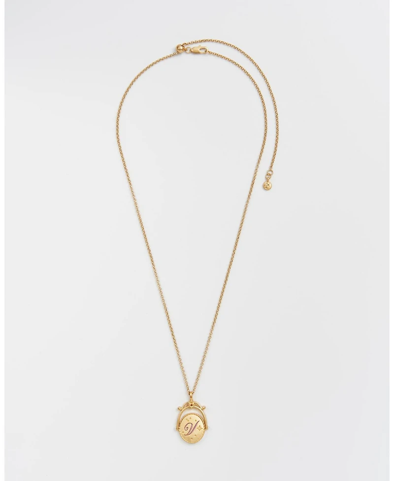 Fable England V Initial Violet Gold Spinner Chain Necklace