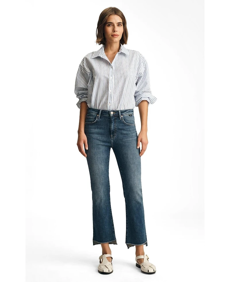 Mavi Jeans Women's Anika Mid Rise Cropped Flare Dark Brushed Flex Blue