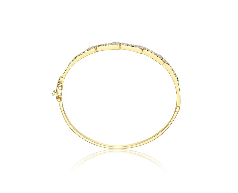 Rachel Glauber Modern 14K Gold Plated Cz Pave Zig Zag Geometric Bangle