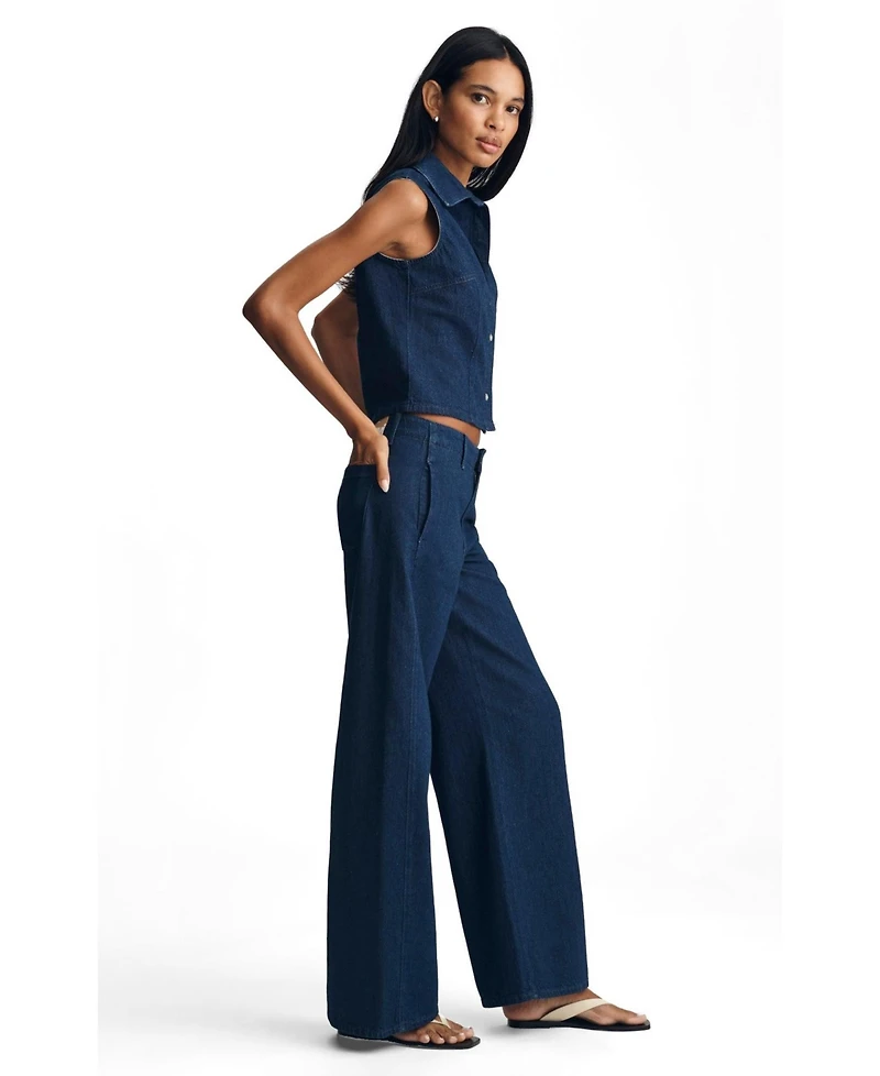 Mavi Jeans Women's Siena High Rise Wide Leg Chino Dark Linen Denim