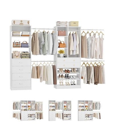 Aheaplus Wooden Closet System Set with 6 Drawers and 5 Hanging Rods and 6 Shelves