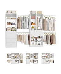 Aheaplus Wooden Closet System Set with 6 Drawers and 5 Hanging Rods and 6 Shelves
