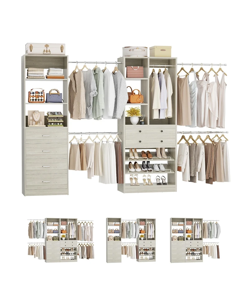 Aheaplus Wooden Closet System Set with 6 Drawers and 5 Hanging Rods Shelves