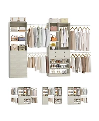Aheaplus Wooden Closet System Set with 6 Drawers and 5 Hanging Rods Shelves