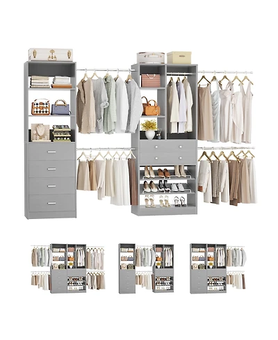 Aheaplus Wooden Closet System Set with 6 Drawers and 5 Hanging Rods and 6 Shelves