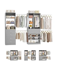 Aheaplus Wooden Closet System Set with 6 Drawers and 5 Hanging Rods and 6 Shelves