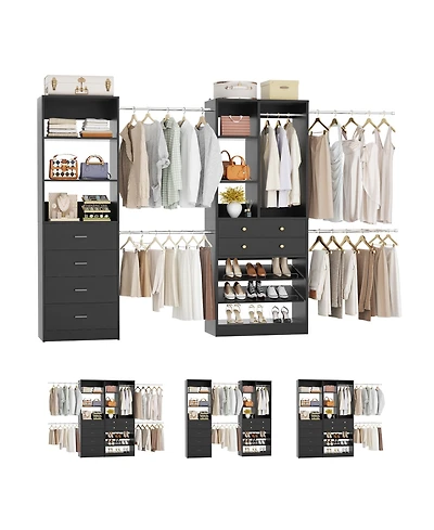 Aheaplus Wooden Closet System Set with 6 Drawers and 5 Hanging Rods Shelves
