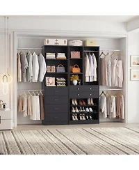 Aheaplus Wooden Closet System Set with 6 Drawers and 5 Hanging Rods Shelves