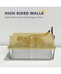 PawHut Xl Stainless Steel Cat Litter Box High Sided Include Scoop Pad