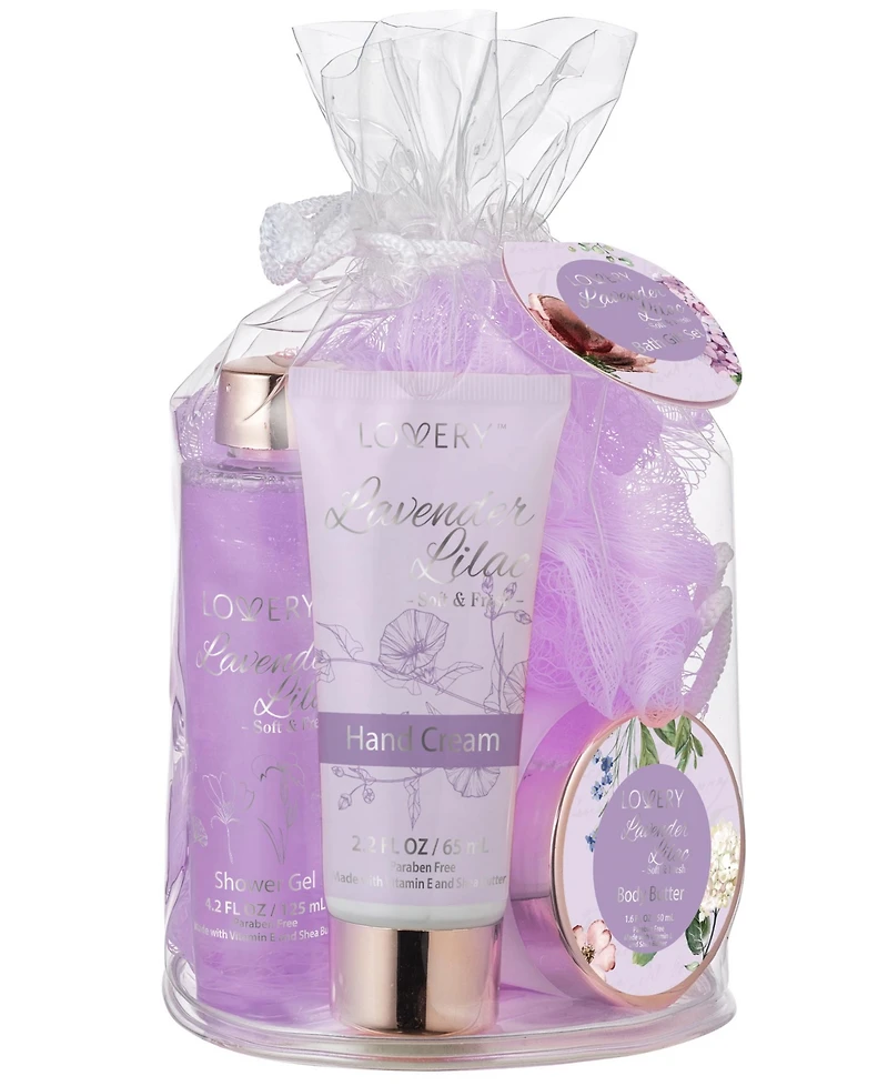 Lovery Lavender Lilac Home Spa Gift Set - 5 Pc Travel Care Kit