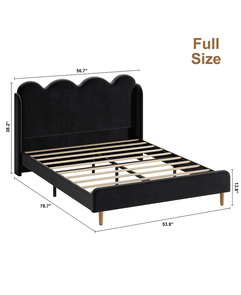 homfan Upholstered Wingback Platform Bed with Scalloped Edges and Velvet Tufted Headboard, Easy Setup