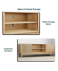 Boyel Living 55" Mid-Century Modern Tv Stand for 65 Inch TVs, Entertainment Center with Vertical Slats and Storage Media Console Table