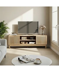 Boyel Living 55" Mid-Century Modern Tv Stand for 65 Inch TVs, Entertainment Center with Vertical Slats and Storage Media Console Table