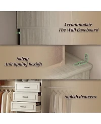Aheaplus Wooden Closet Organizer with 4 Hanging Rods and 3 Drawers Mirror