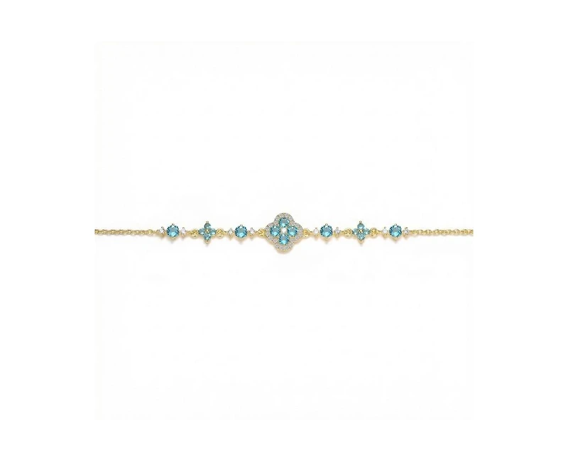 GiGiGirl Radiant 14K Gold Plated Cz Clover and Floral Charms Bracelet