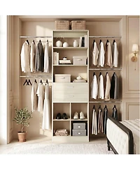 Aheaplus Wooden Closet Organizer with 2 Drawers and 5 Haning Rods